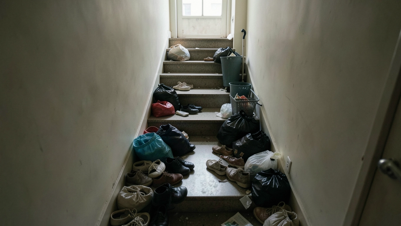 Bałagan na klatce schodowej