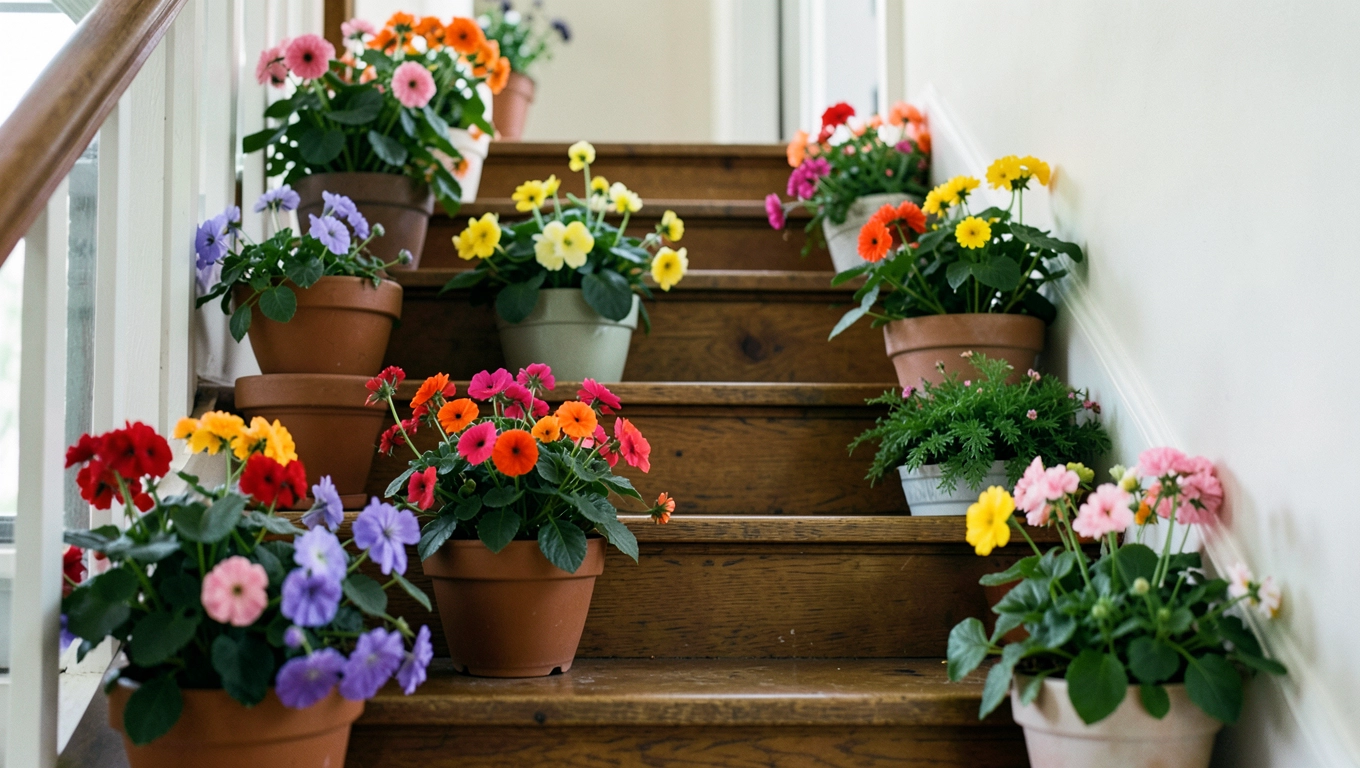 Kwiaty na schodach w domu