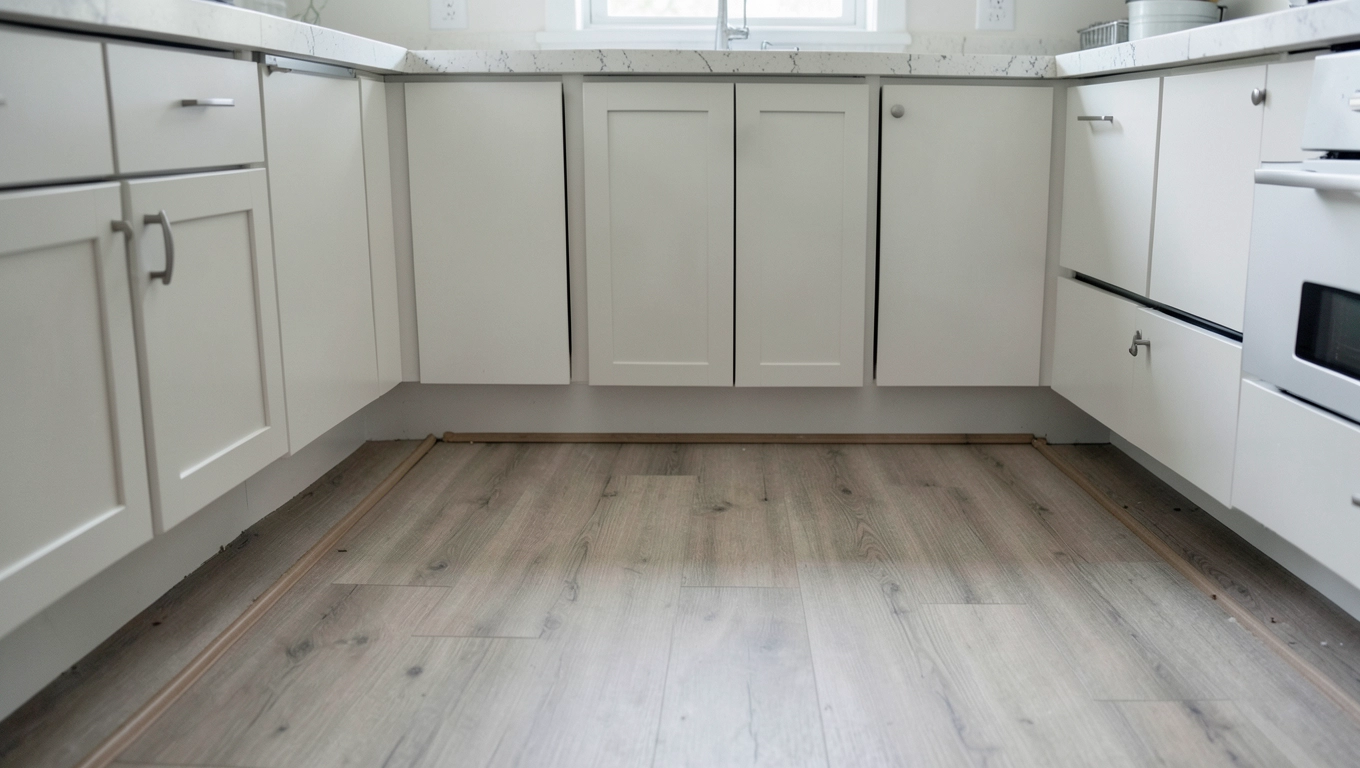 laminate flooring before or after cabinets