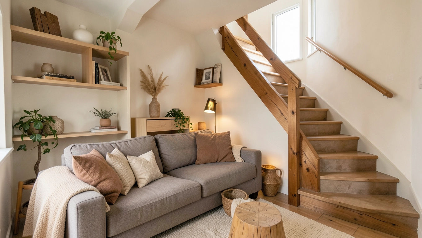 Mały salon ze schodami