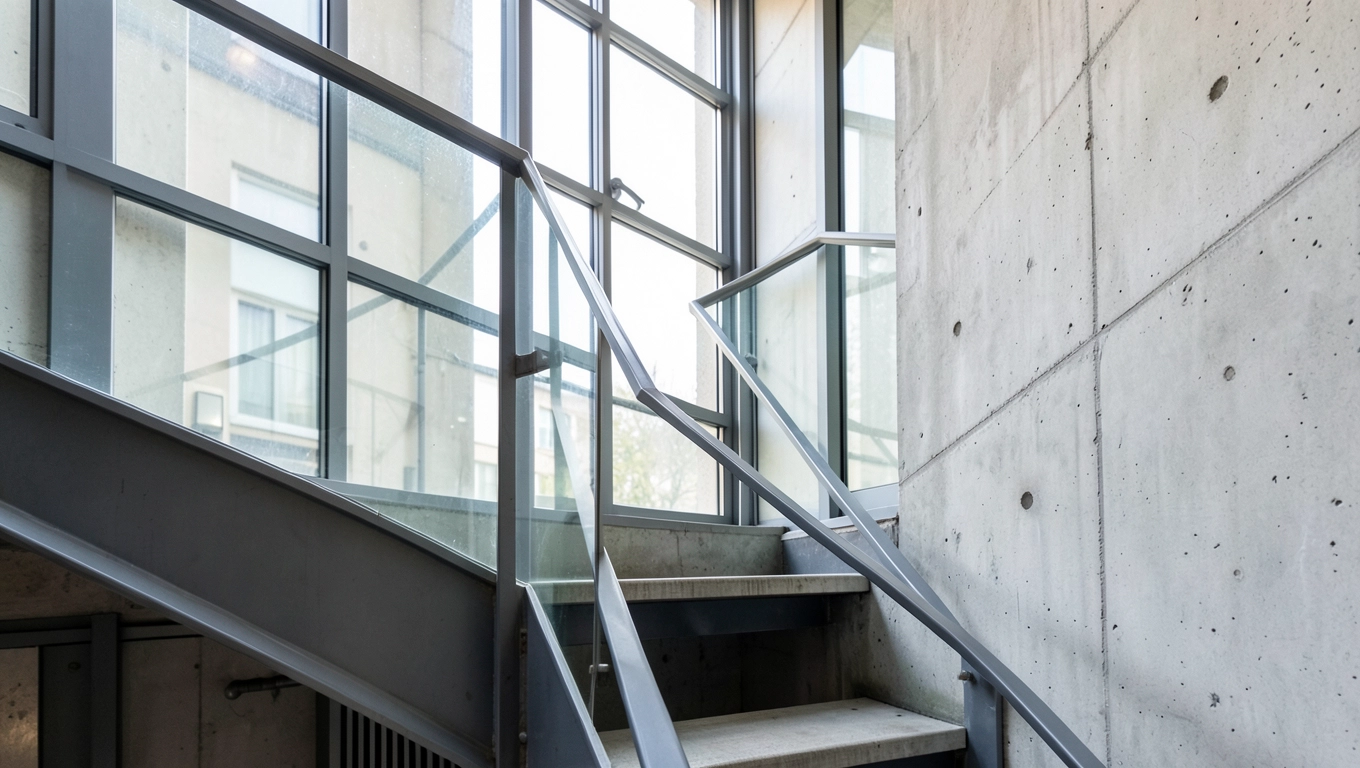 Okna na klatce schodowej w bloku