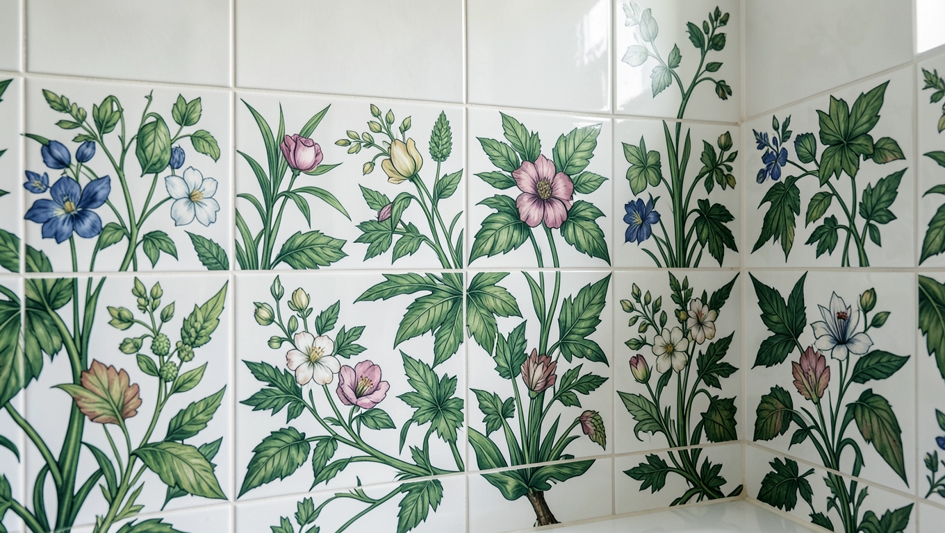 Płytki do łazienki z motywem roślinnym