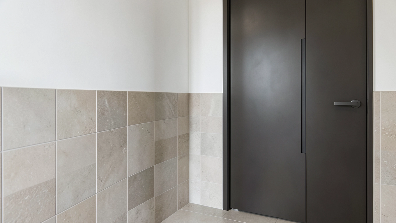 Płytki do połowy ściany a drzwi