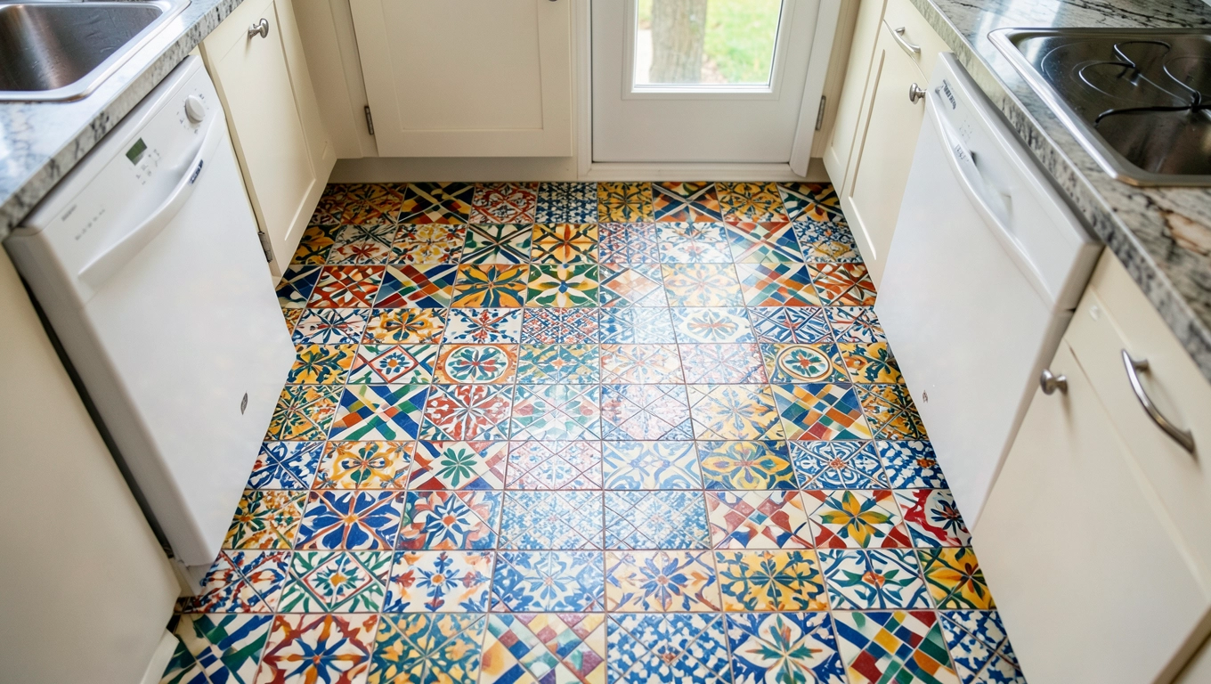 Płytki patchwork w kuchni na podłogę