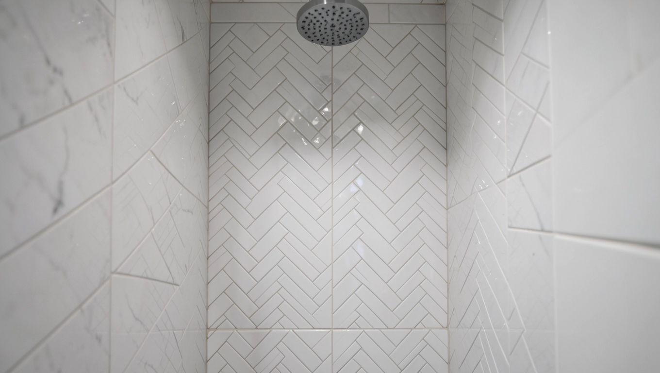 Płytki w jodełkę pod prysznic