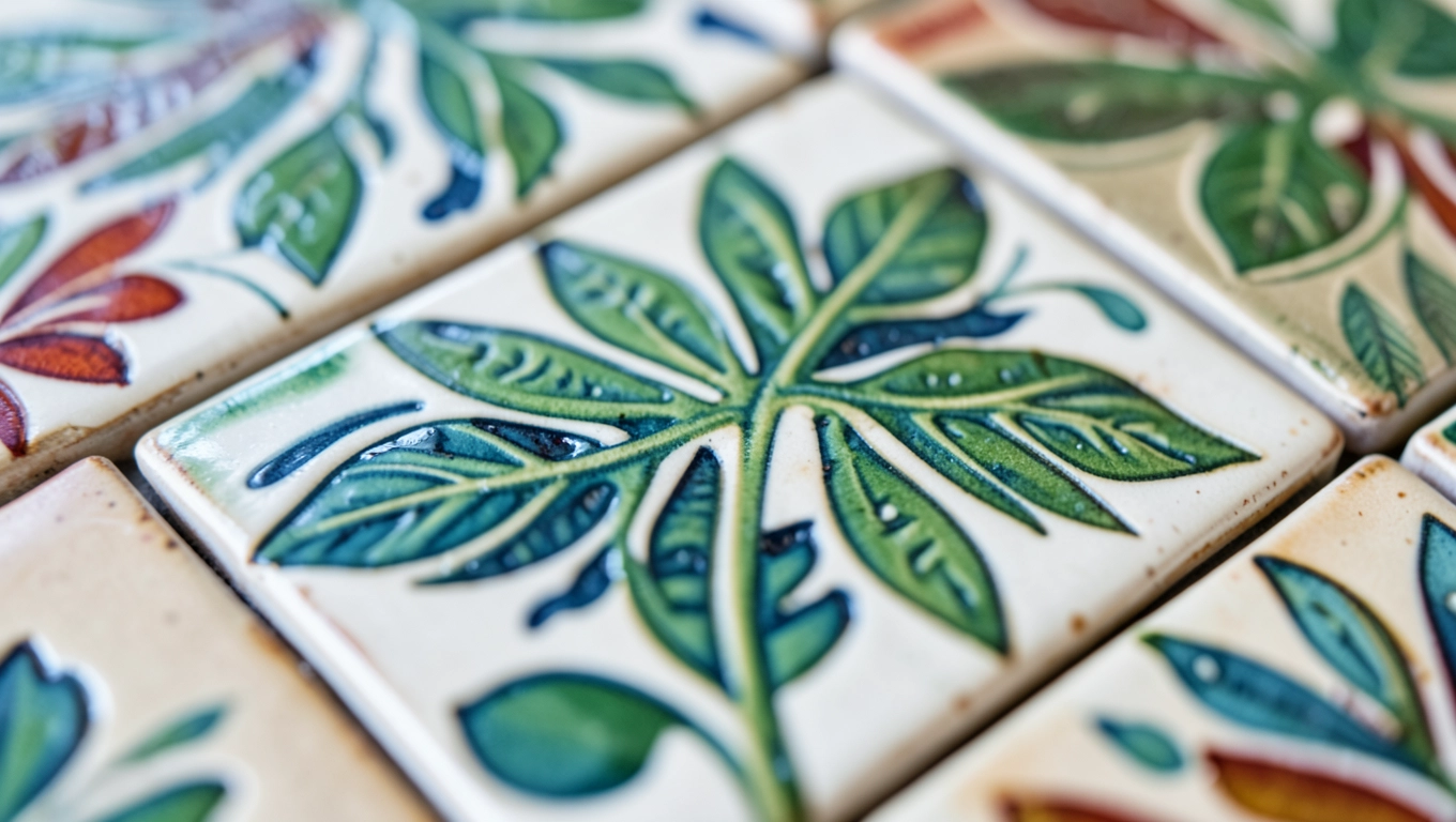 Płytki z motywem liści
