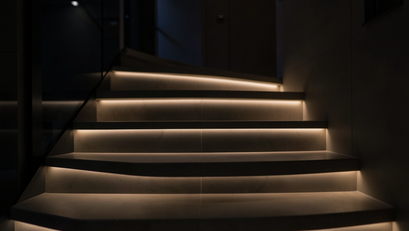 Podświetlane schody z boku