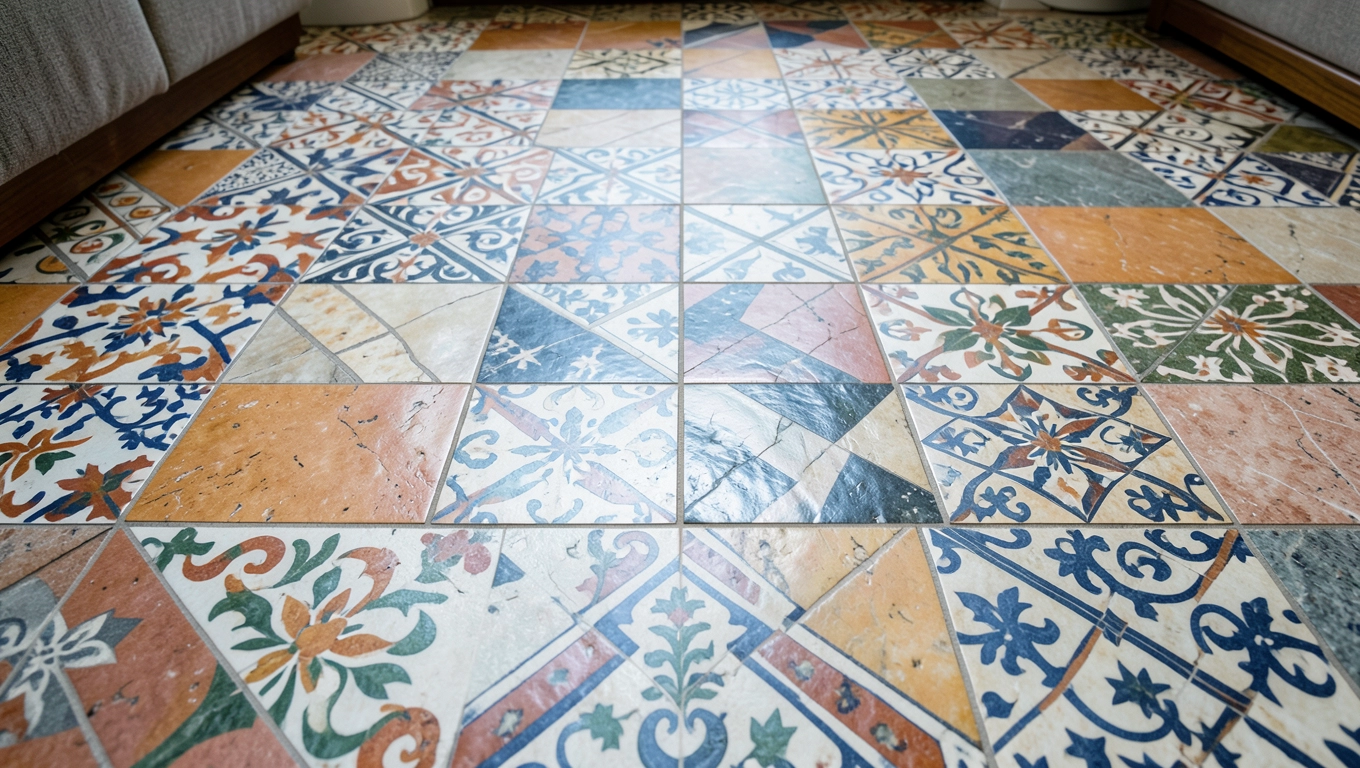 Różne płytki na podłodze