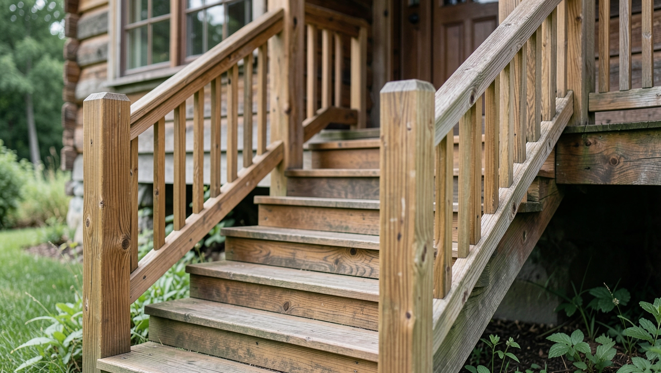 Schody drewniane do domku letniskowego