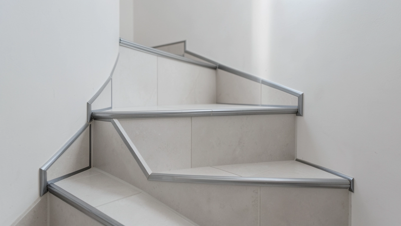 Schody z płytek z listwami