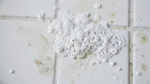 Biały osad na płytkach pod prysznicem