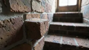 Cegła na klatce schodowej