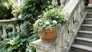 Donica z palisady przy schodach