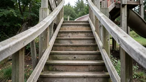 drewniane schody do zjeżdżalni