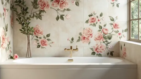 kafelki łazienkowe w kwiaty