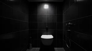 Mała łazienka ciemne płytki