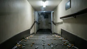 Palenie papierosów na klatce schodowej w bloku