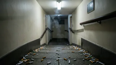 Palenie papierosów na klatce schodowej w bloku