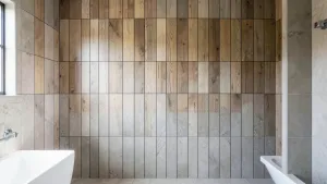 Panele podłogowe na ścianie w łazience