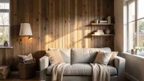 Panele podłogowe na ścianie w salonie