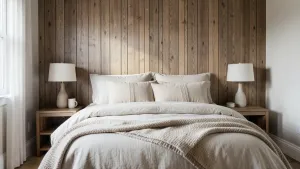 Panele podłogowe na ścianie w sypialni