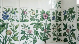Płytki do łazienki z motywem roślinnym