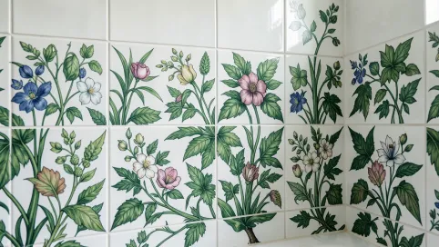 Płytki do łazienki z motywem roślinnym