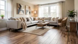 Płytki drewnopodobne w salonie aranżacje