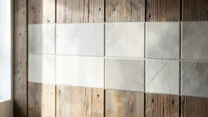 Płytki na drewnianej ścianie