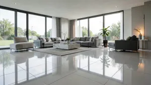 Płytki na wysoki połysk w salonie