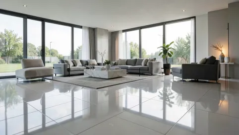 Płytki na wysoki połysk w salonie