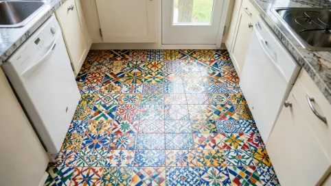 Płytki patchwork w kuchni na podłogę