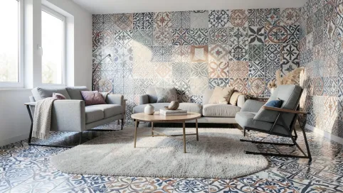 Płytki w salonie  aranżacje