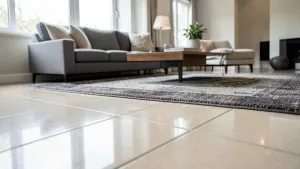 Płytki w salonie bez ogrzewania podłogowego