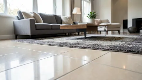 Płytki w salonie bez ogrzewania podłogowego