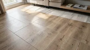 Płytki w salonie drewnopodobne