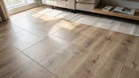 Płytki w salonie drewnopodobne