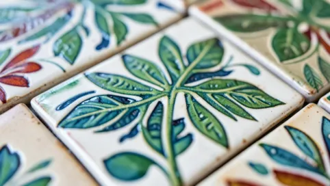 Płytki z motywem liści