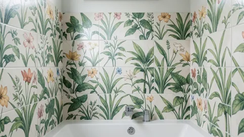Płytki z motywem roślinnym do łazienki