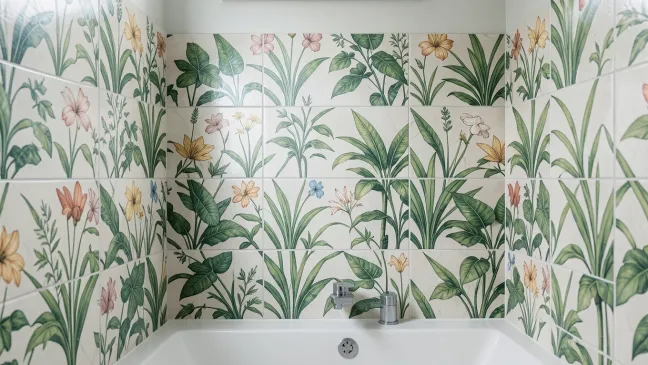 Płytki z motywem roślinnym do łazienki