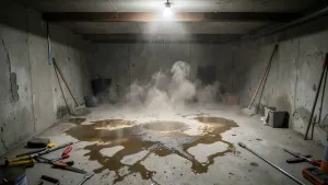 Pyląca posadzka w garażu