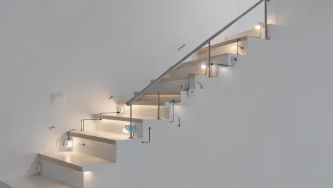 Schemat oświetlenia schodów z czujnikami ruchu