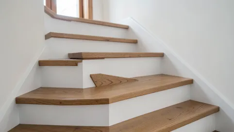 Schody dębowe z białymi podstopniami