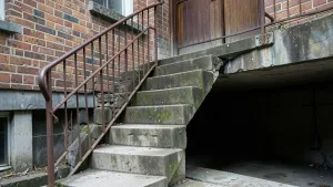 Schody do piwnicy na zewnątrz budynku