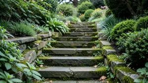 Schody w ogrodzie z kamienia