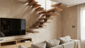 Schody w salonie nad telewizorem