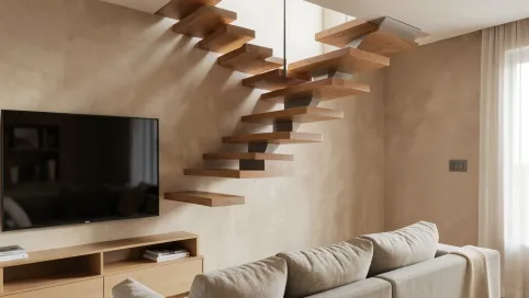 Schody w salonie nad telewizorem