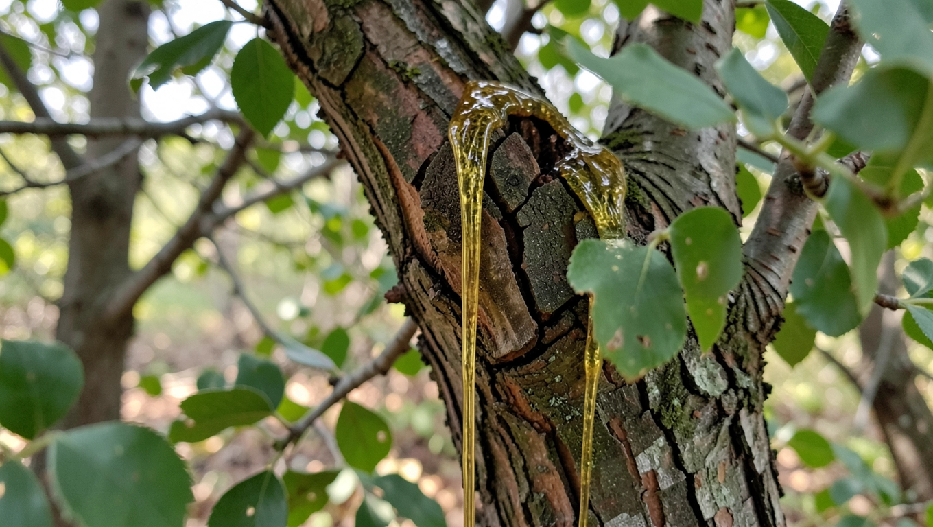 Wyciek żywicy z drzew owocowych