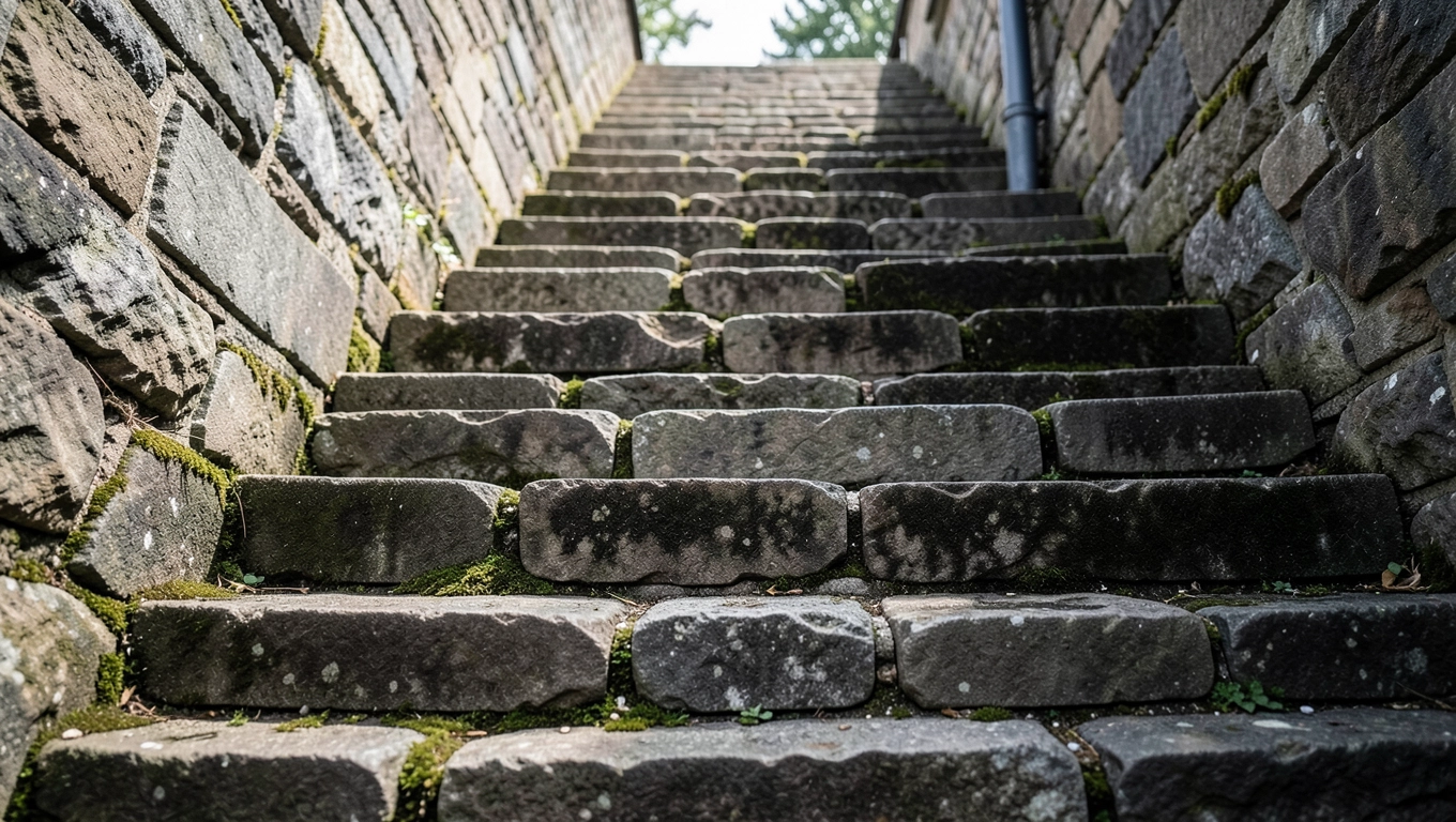 Wysokie schody z kostki brukowej