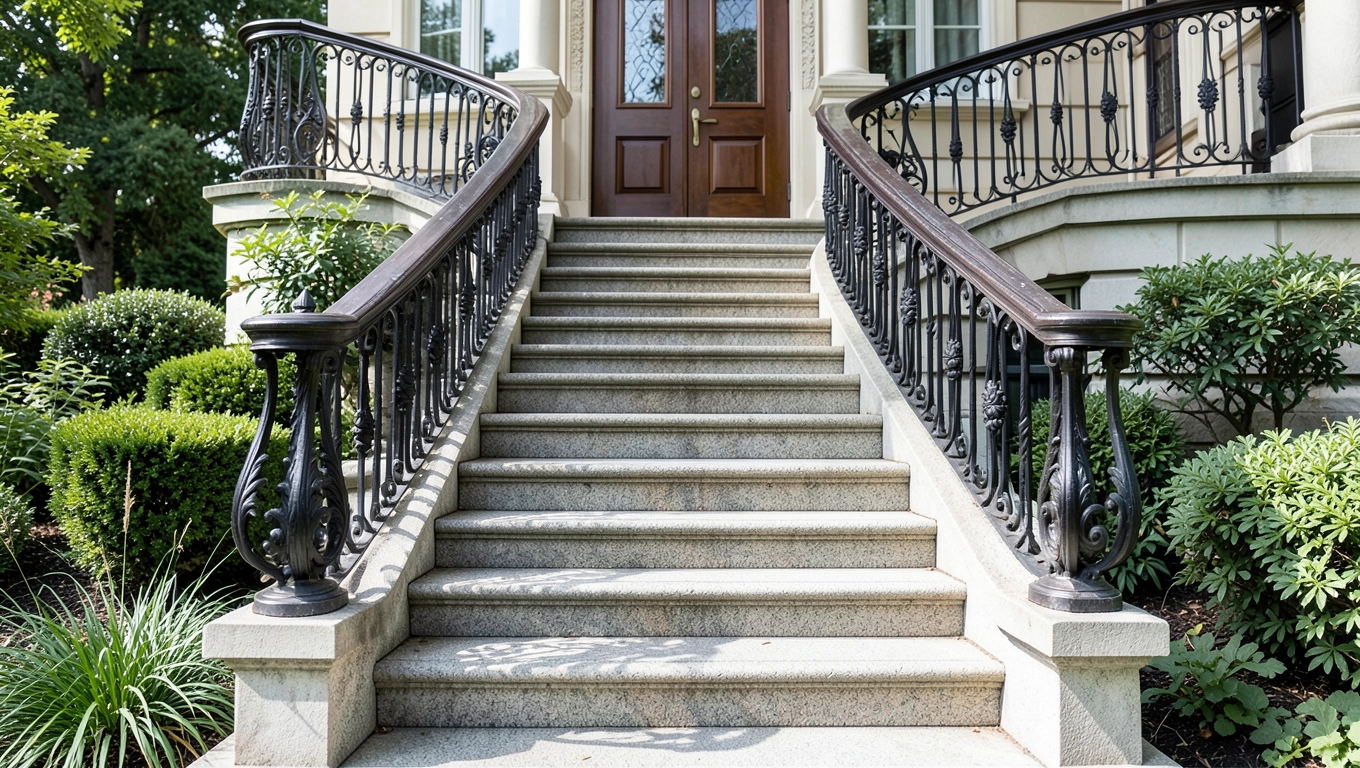 Wysokie schody zewnętrzne do domu